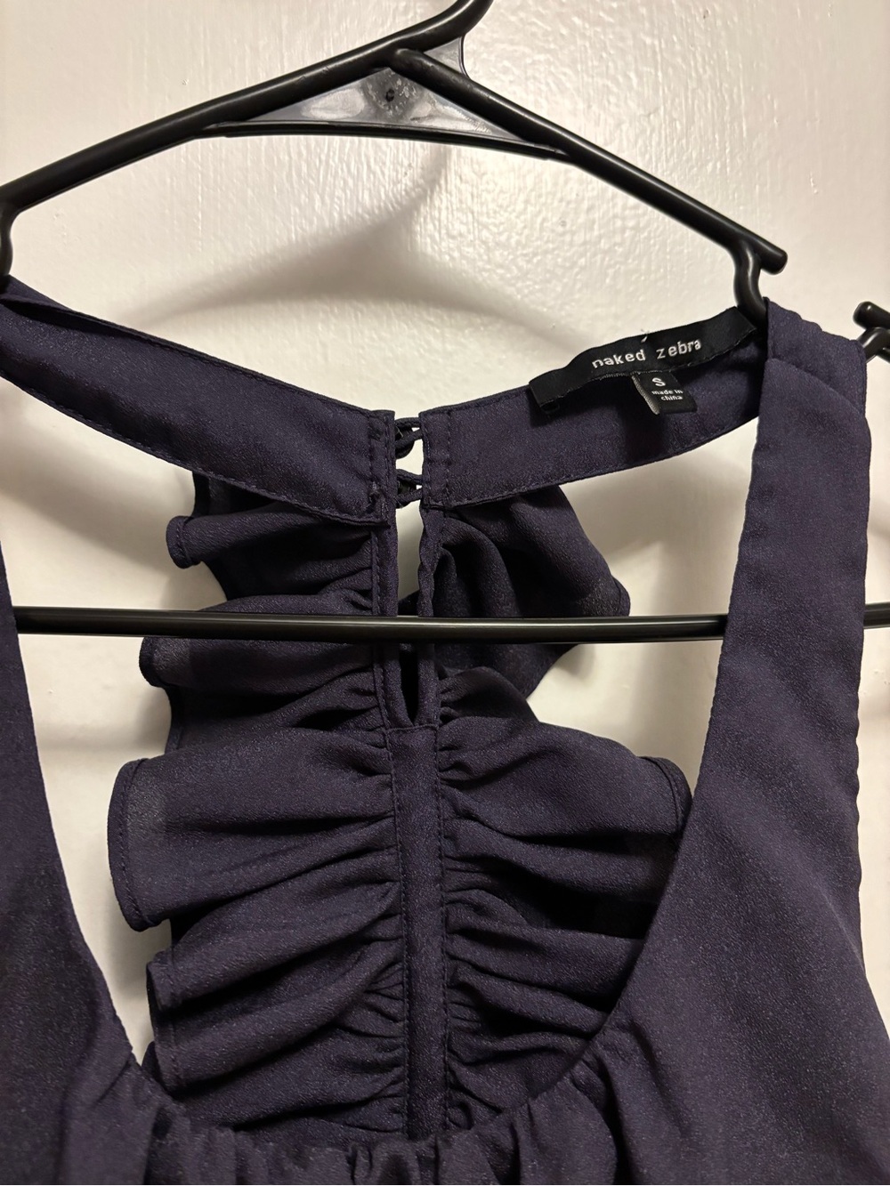 Naked Zebra Navy Blue Ruffled Racerback Layered Flowy Blouse Small - Picture 2 of 4